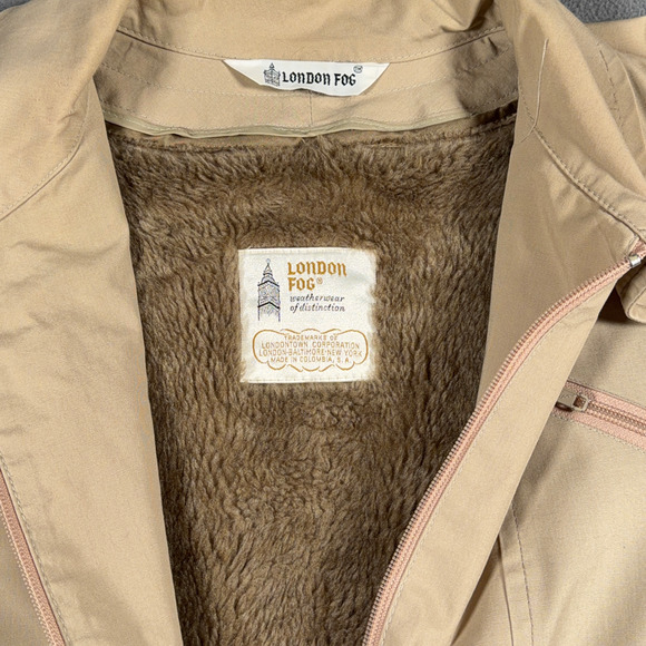 Vintage London Fog Jacket Adult MEDIUM 42 Brown Faux Fur Pile Lining Safari 70s - Picture 7 of 10